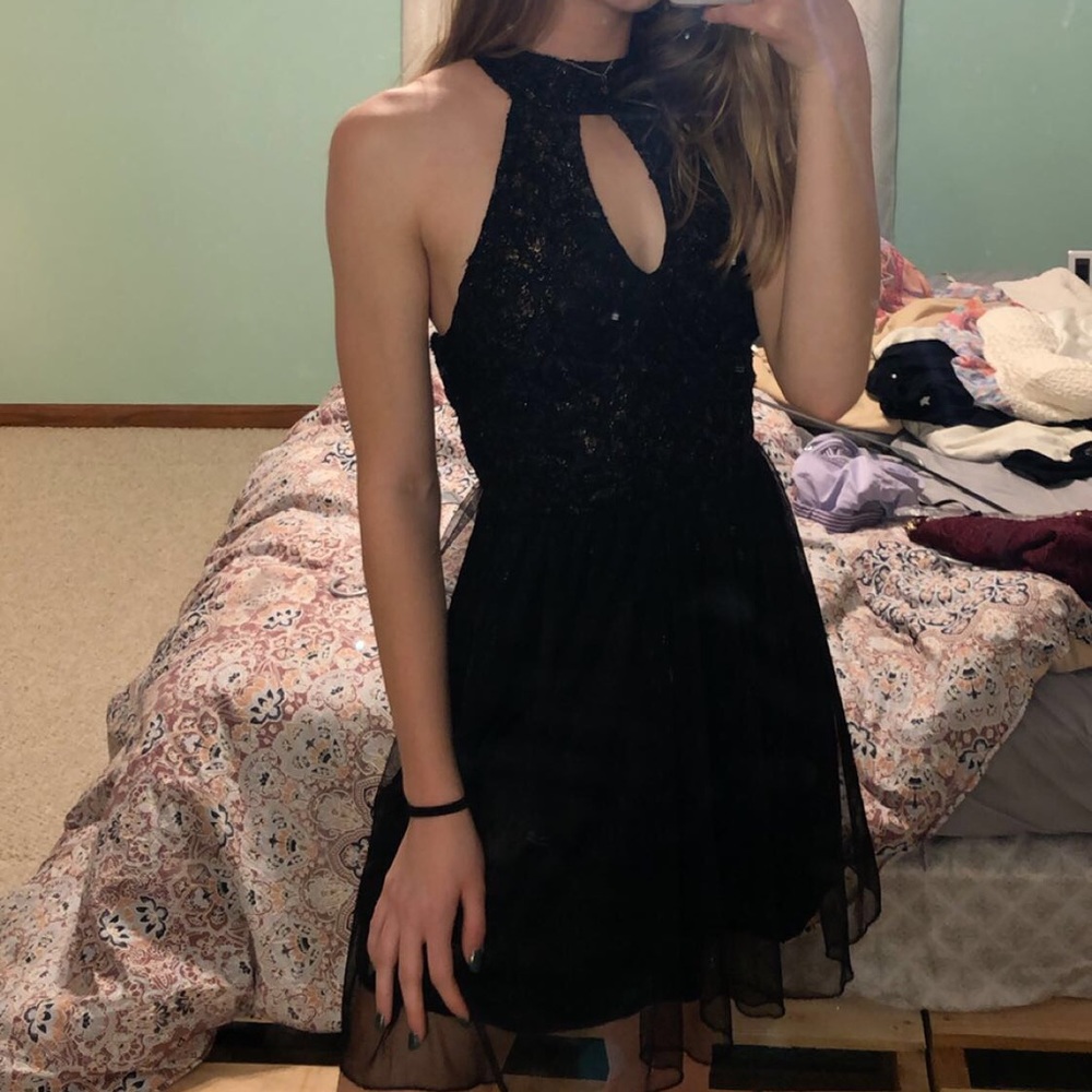 black w/ gold accent homecoming dress